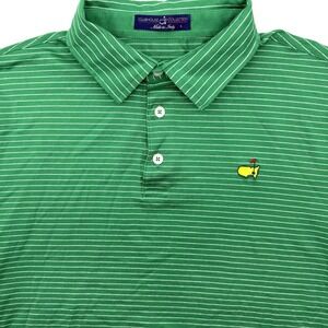 Masters Clubhouse Collection Golf Shirt Green Striped Made In Italy Men's Size L